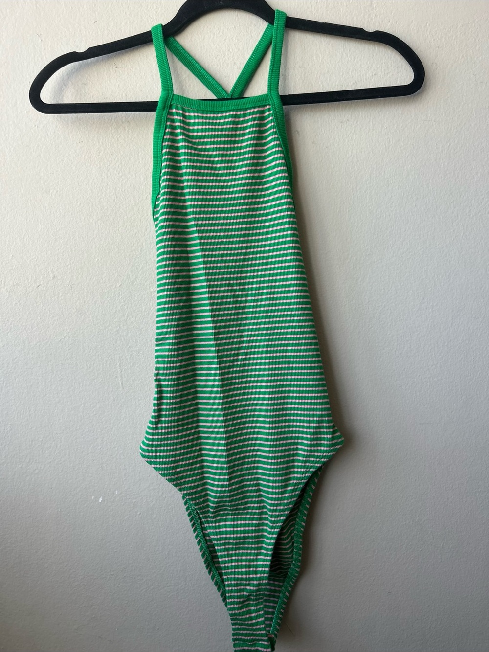 Zara Green & Pink Striped Halter-Style Bodysuit